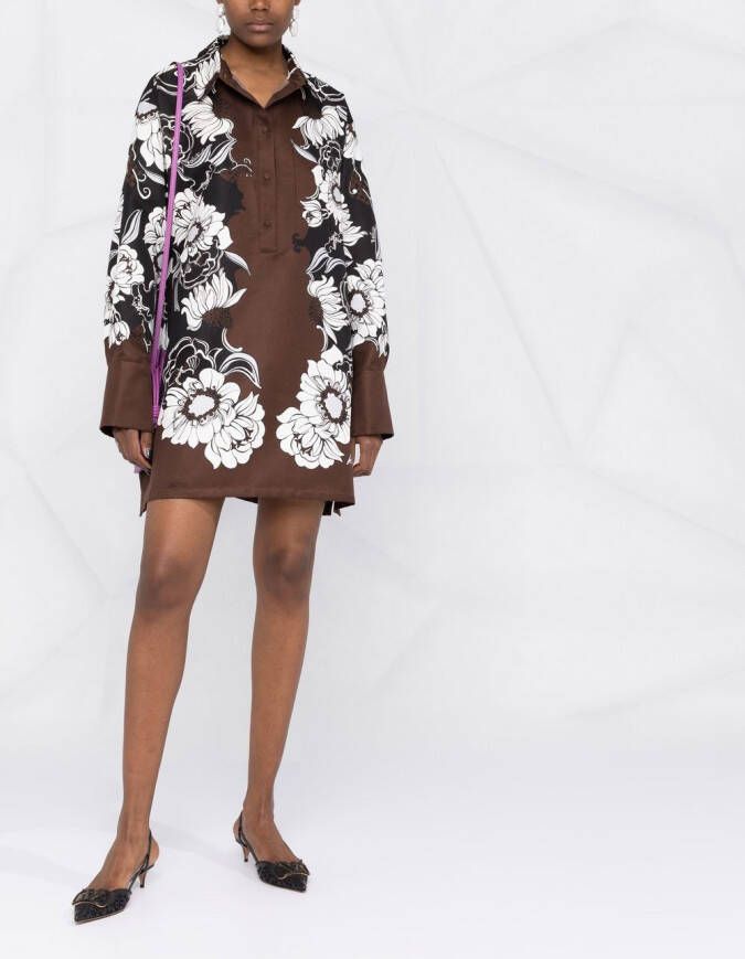 Valentino Garavani Blousejurk met bloemenprint Bruin