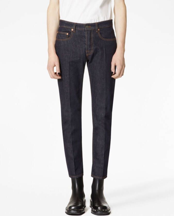 Valentino Garavani Jeans met logopatch en toelopende pijpen Blauw
