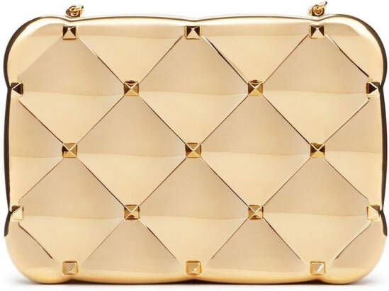Valentino Garavani Rockstud metallic clutch Goud