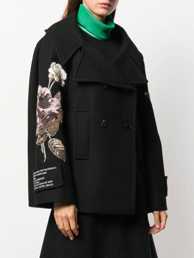 Valentino Garavani Mantel met geborduurde bloemen Zwart