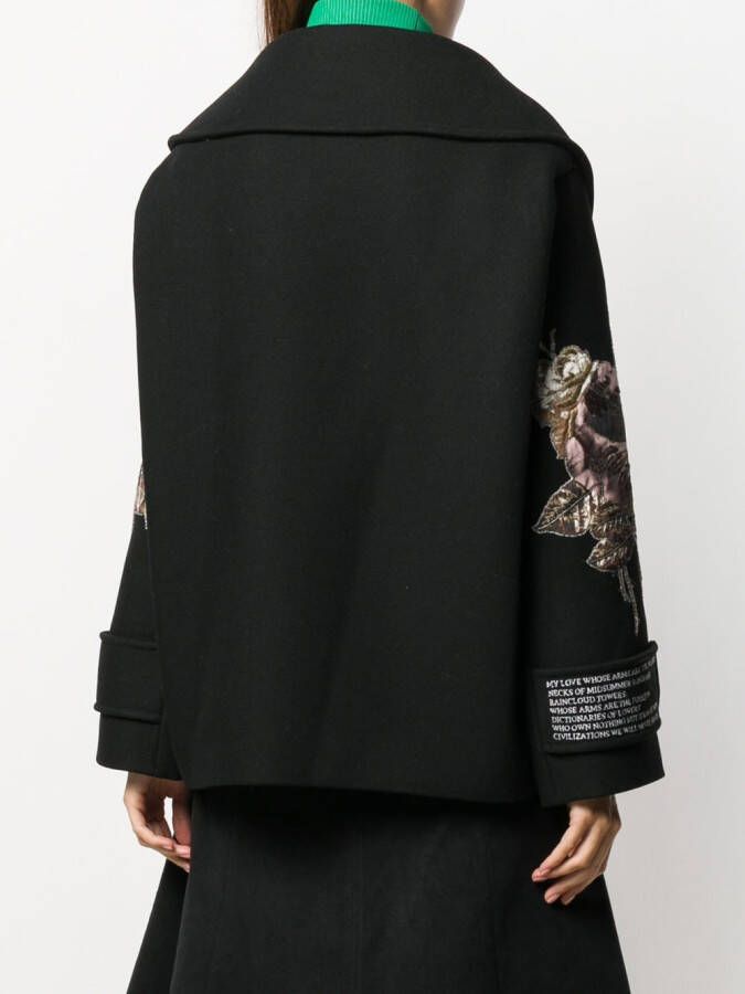 Valentino Garavani Mantel met geborduurde bloemen Zwart