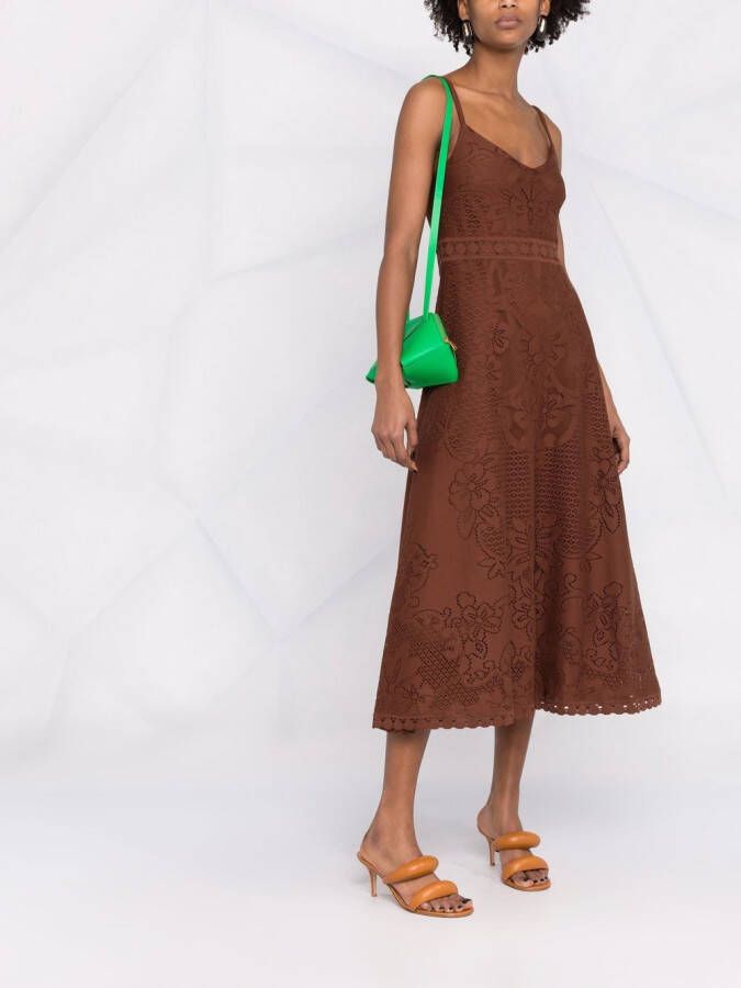 Valentino Garavani Midi-jurk met bloemenprint Bruin