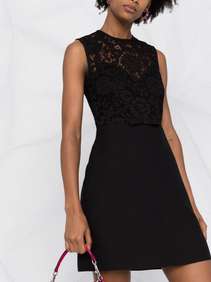 Valentino Garavani Mini-jurk met bloemenkant Zwart