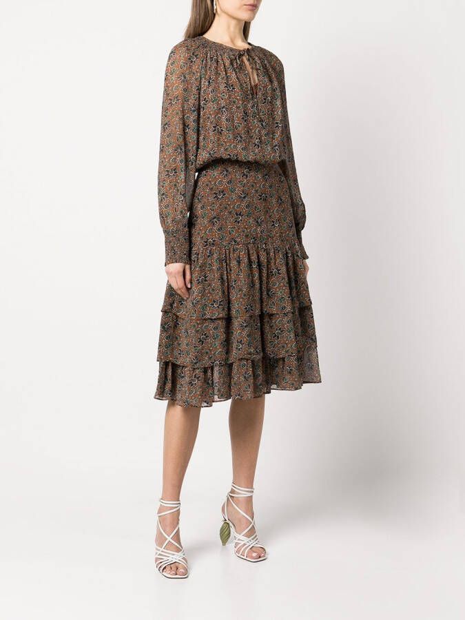 Veronica Beard Midi-jurk met bloemenprint Bruin
