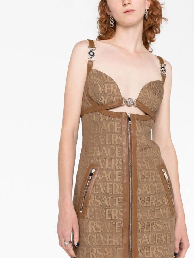Versace Allover cut-out jacquard minidress Beige