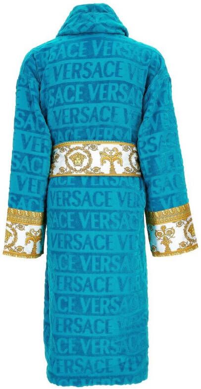 Versace Badjas met logostreep Blauw