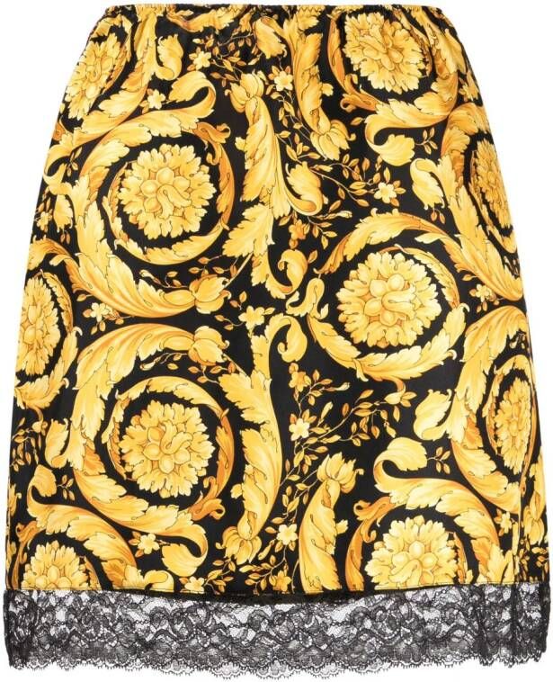 Versace Zijden rok met barokprint Zwart