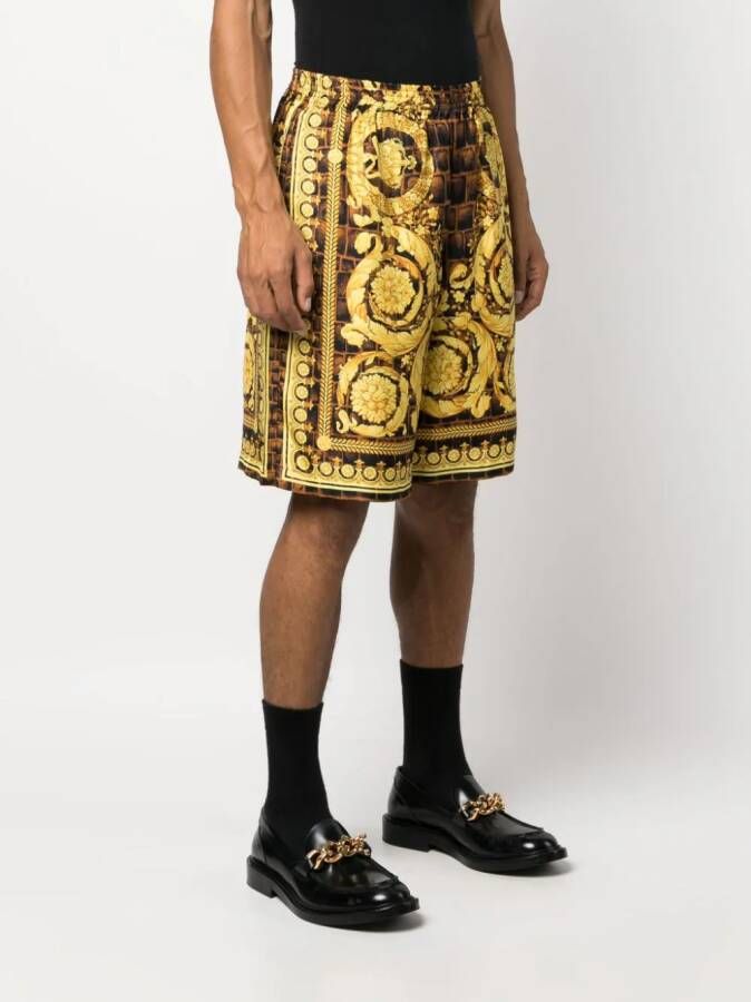 Versace Zijden shorts met print Bruin
