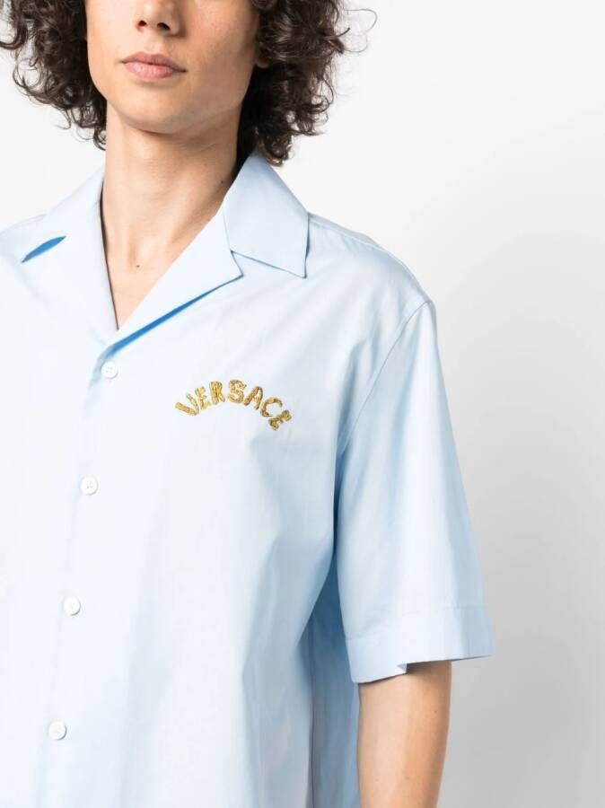 Versace Overhemd met geborduurd logo Blauw