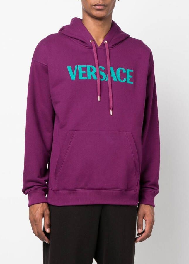 Versace Hoodie met logo applicatie Paars