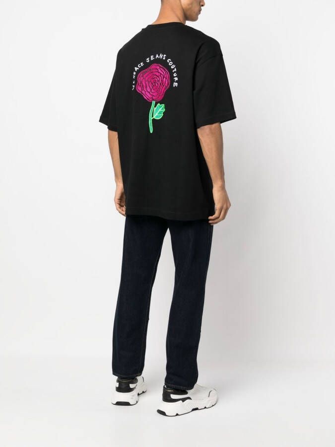 Versace Jeans Couture T-shirt met geborduurde bloemen Zwart