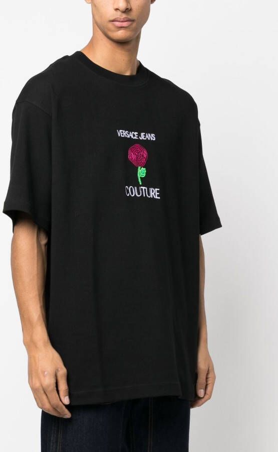Versace Jeans Couture T-shirt met geborduurde bloemen Zwart