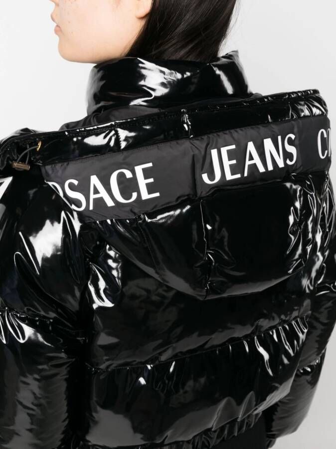 Versace Jeans Couture Donsjack met glanzende afwerking Zwart