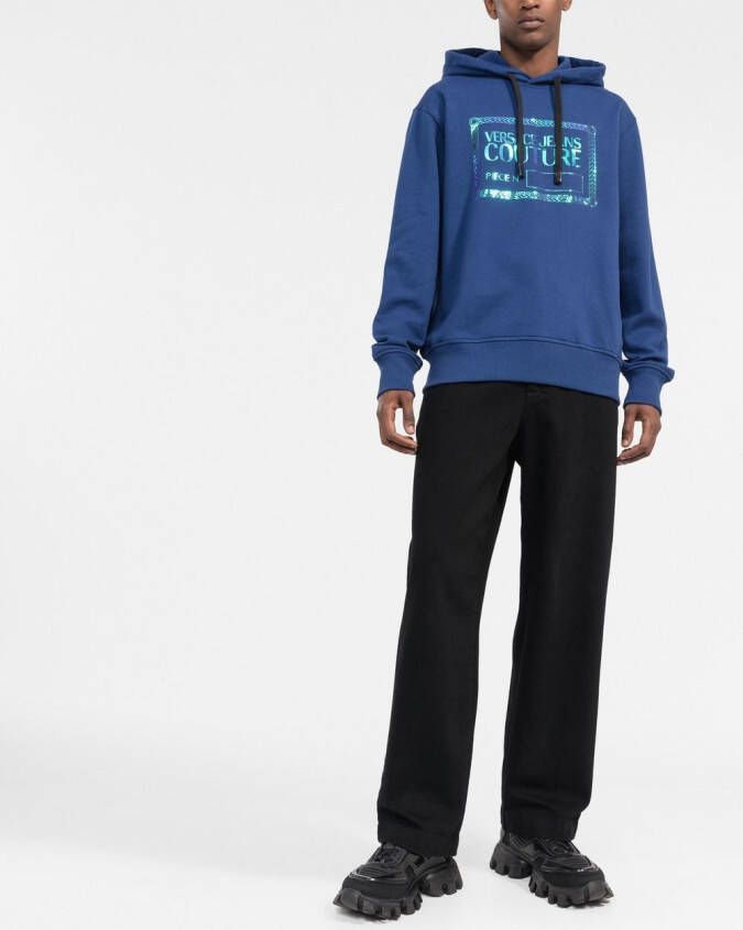Versace Jeans Couture Hoodie met logoplakkaat Blauw