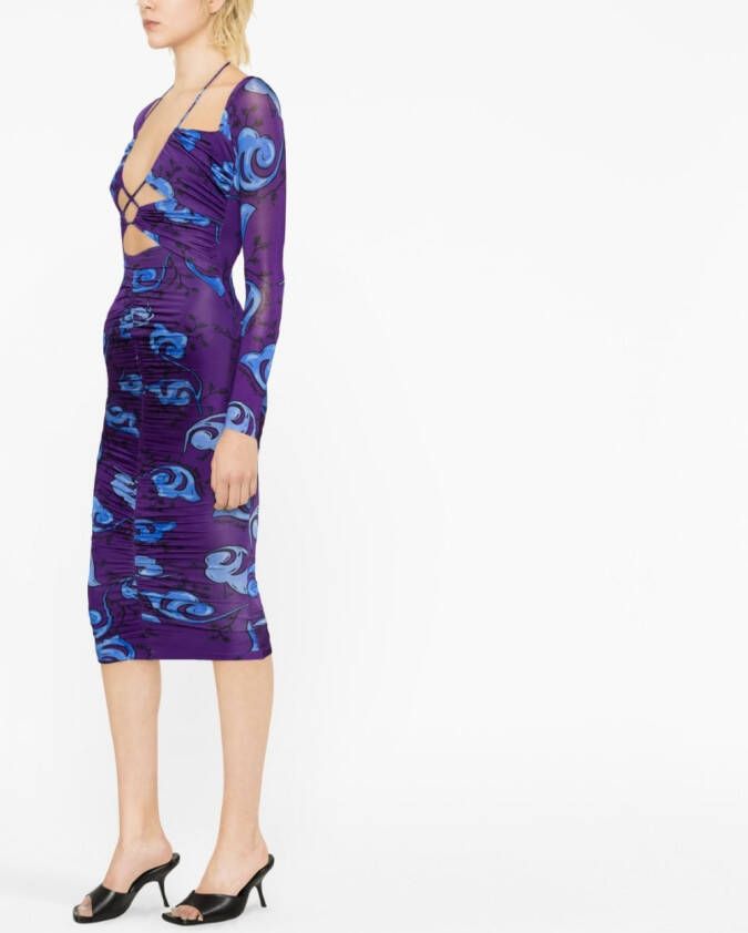 Versace Jeans Couture Midi-jurk met bloemenprint Paars