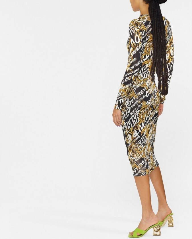 Versace Jeans Couture Midi-jurk met logoprint Zwart