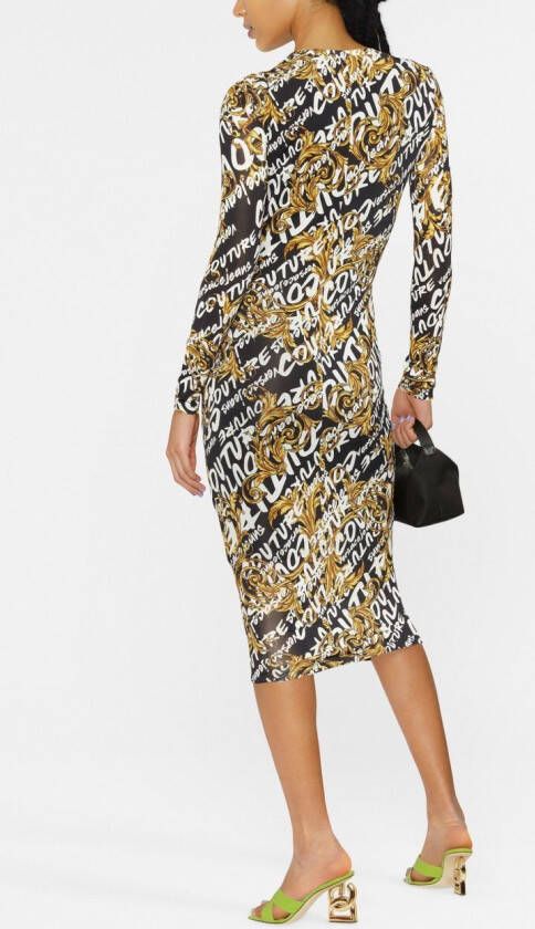 Versace Jeans Couture Midi-jurk met logoprint Zwart