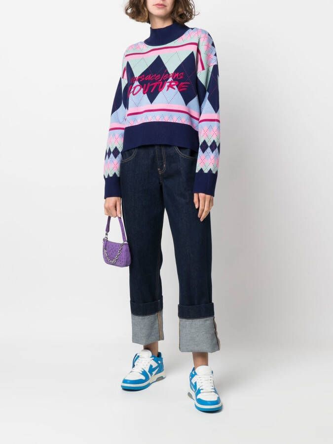 Versace Jeans Couture Trui met geborduurd logo Blauw