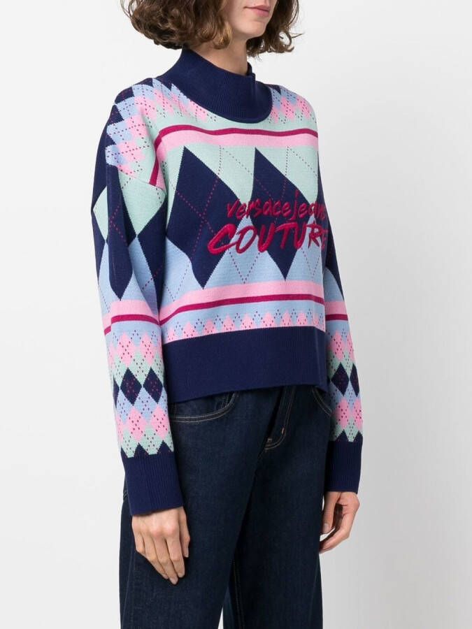 Versace Jeans Couture Trui met geborduurd logo Blauw