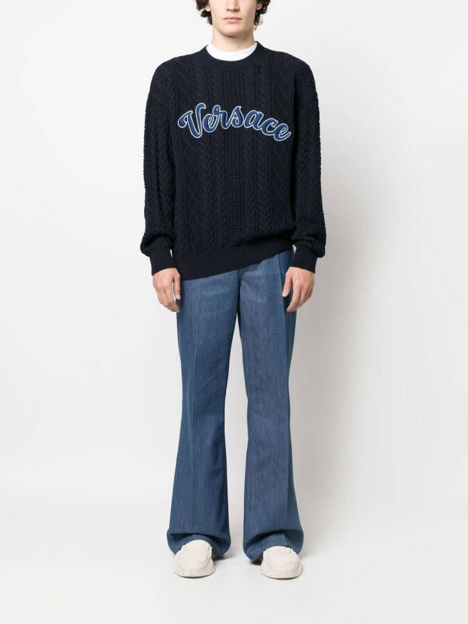 Versace Kabelgebreide trui Blauw