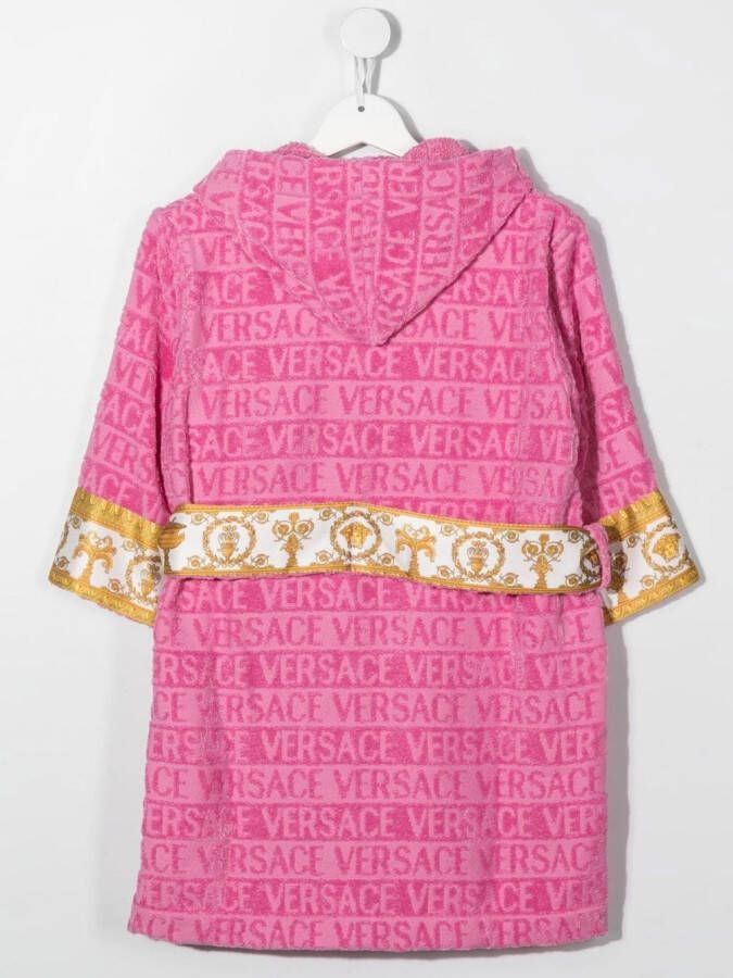 Versace Kids Badjas met tekst en capuchon Roze