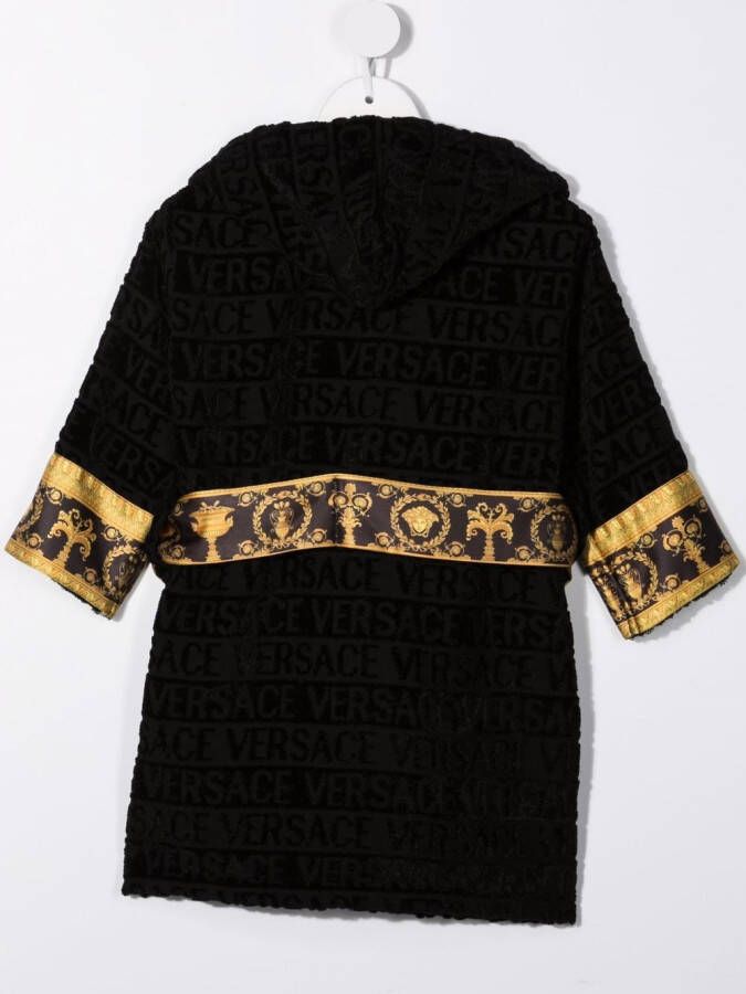Versace Kids Badjas met tekst en capuchon Zwart