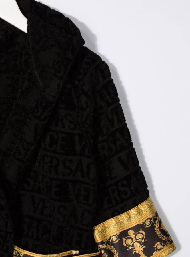 Versace Kids Badjas met tekst en capuchon Zwart