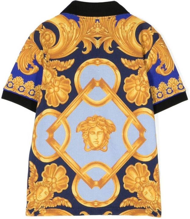 Versace Kids Poloshirt met barokprint Blauw