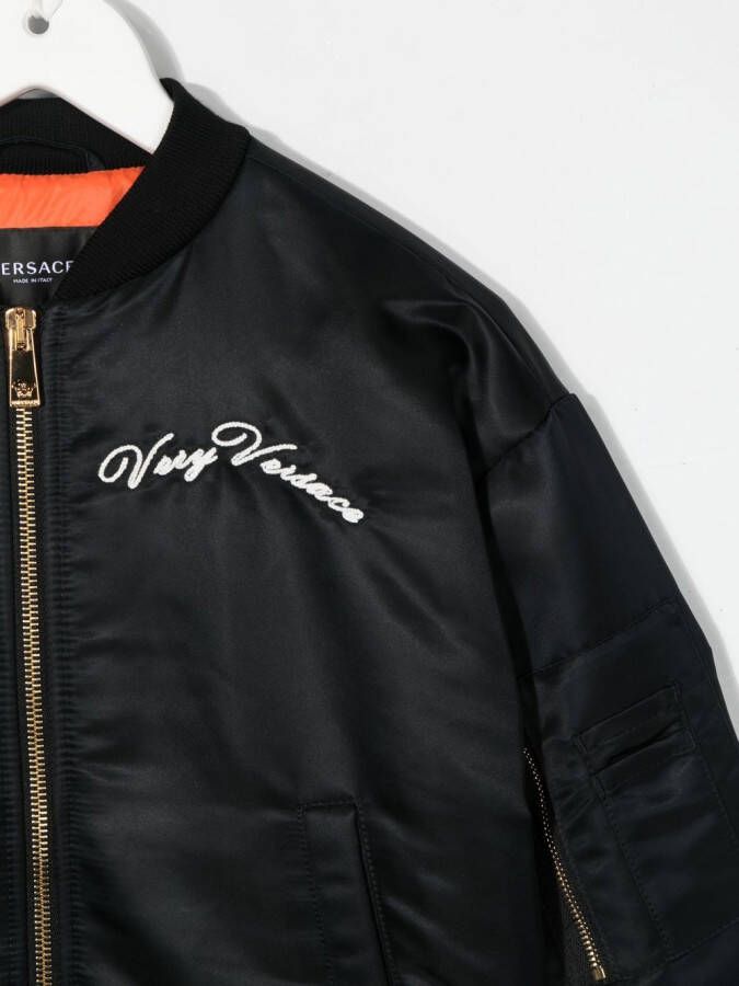 Versace Kids Bomberjack met geborduurd logo Zwart