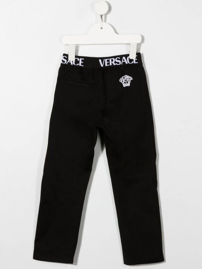 Versace Kids Broek met logoband Zwart