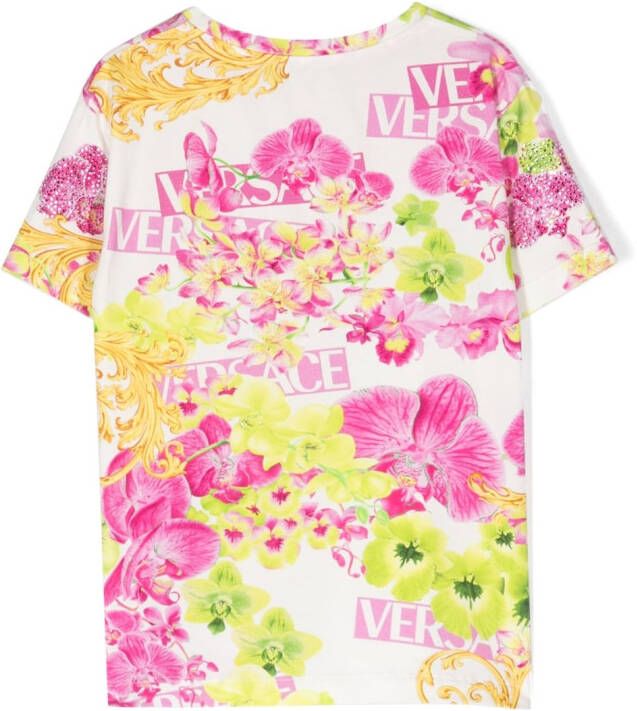 Versace Kids T-shirt verfraaid met kristallen Wit