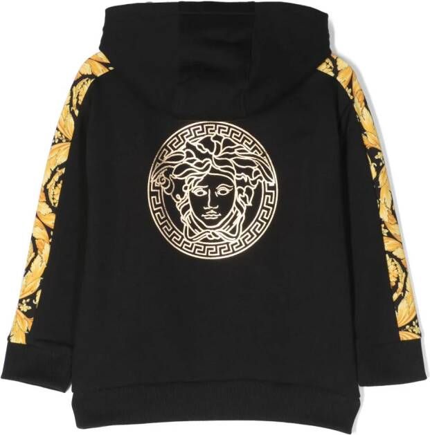 Versace Kids Katoenen hoodie met Barocco Kidsprint Zwart