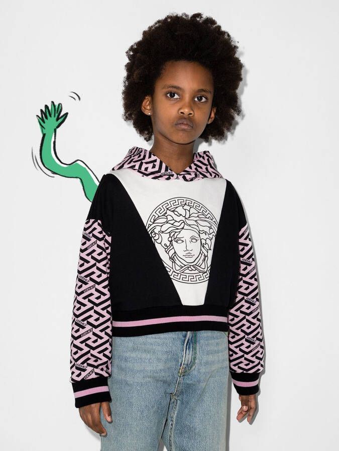 Versace Kids Hoodie met Medusa print Zwart