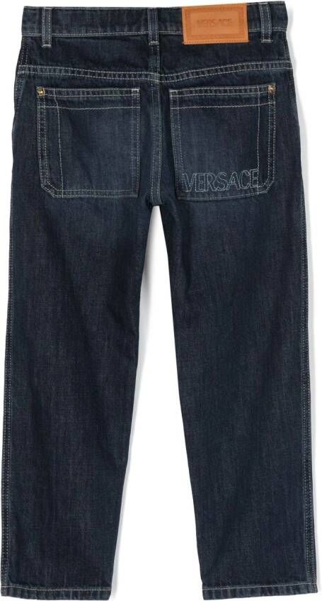 Versace Kids Jeans met geborduurd logo Blauw