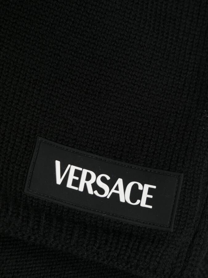 Versace Kids Gebreide sjaal met logo-applicatie Zwart