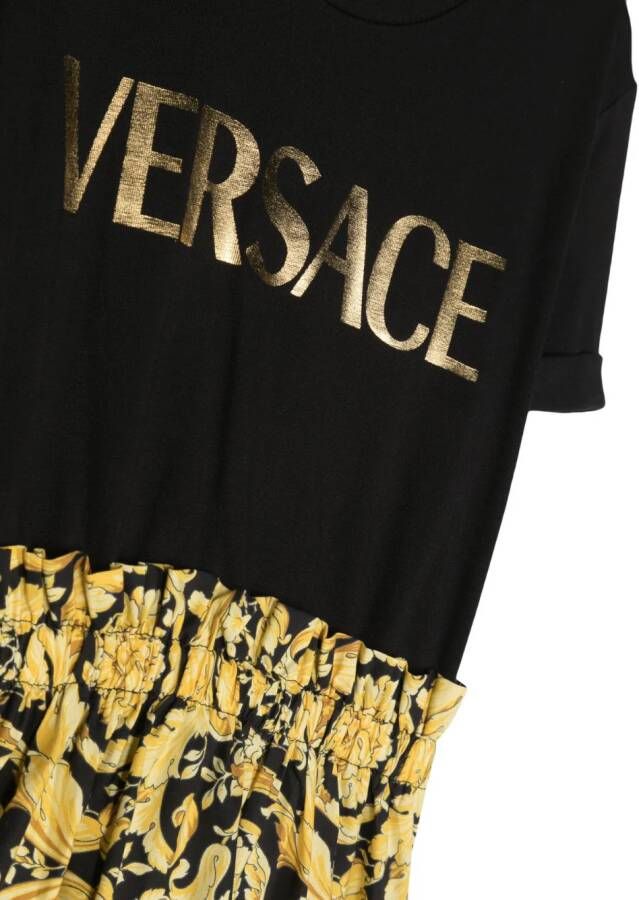 Versace Kids T-shirtjurk met Barocco Kidsprint Zwart