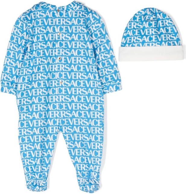 Versace Kids Pyjama en muts met logoprint Blauw