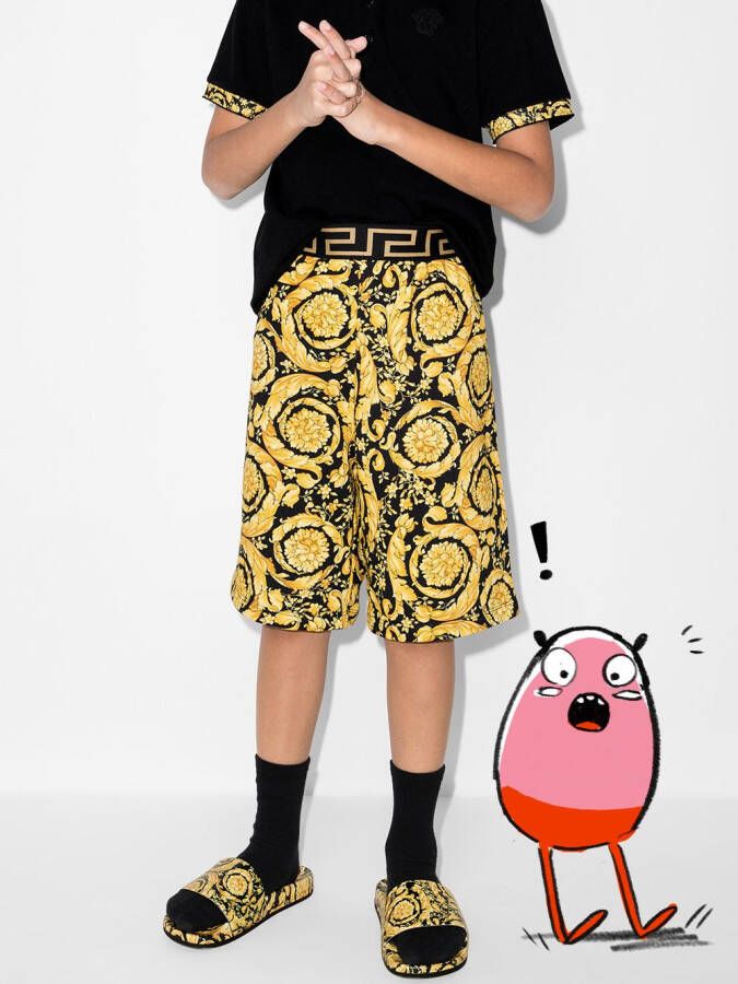 Versace Kids Katoenen shorts met Barocco Kidsprint Zwart