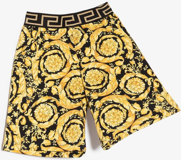 Versace Kids Katoenen shorts met Barocco Kidsprint Zwart