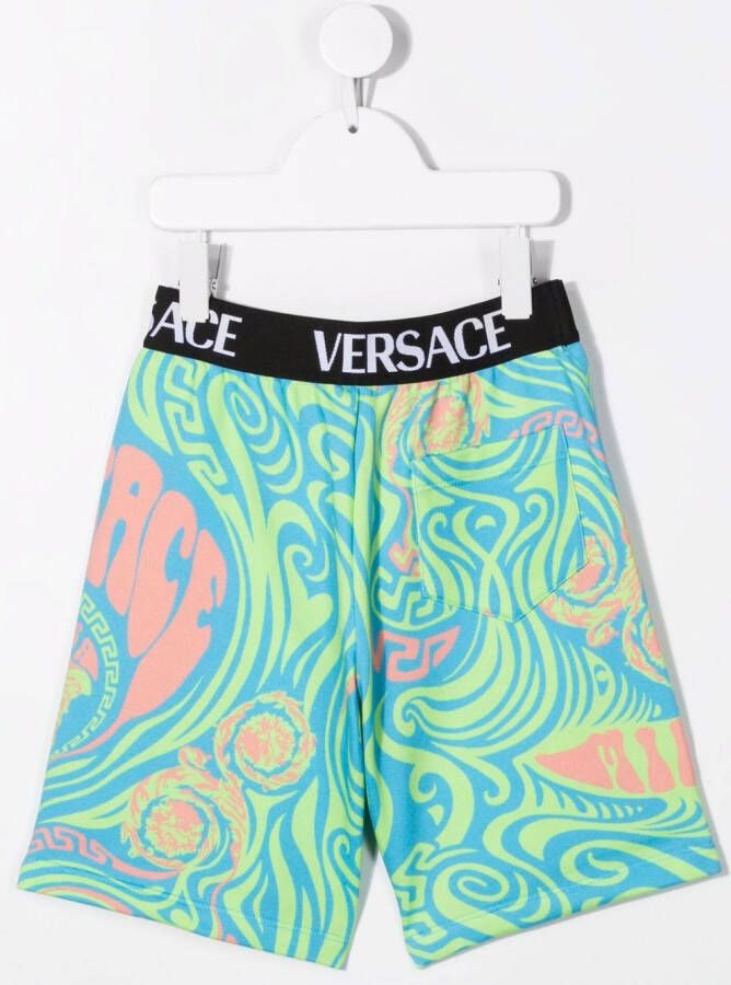 Versace Kids Shorts met logoband Blauw