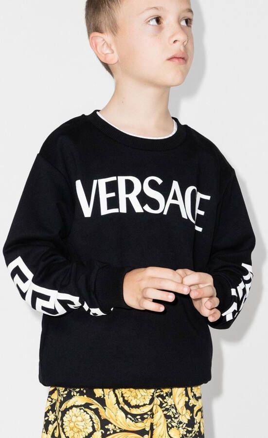Versace Kids Katoenen sweater met logoprint Zwart