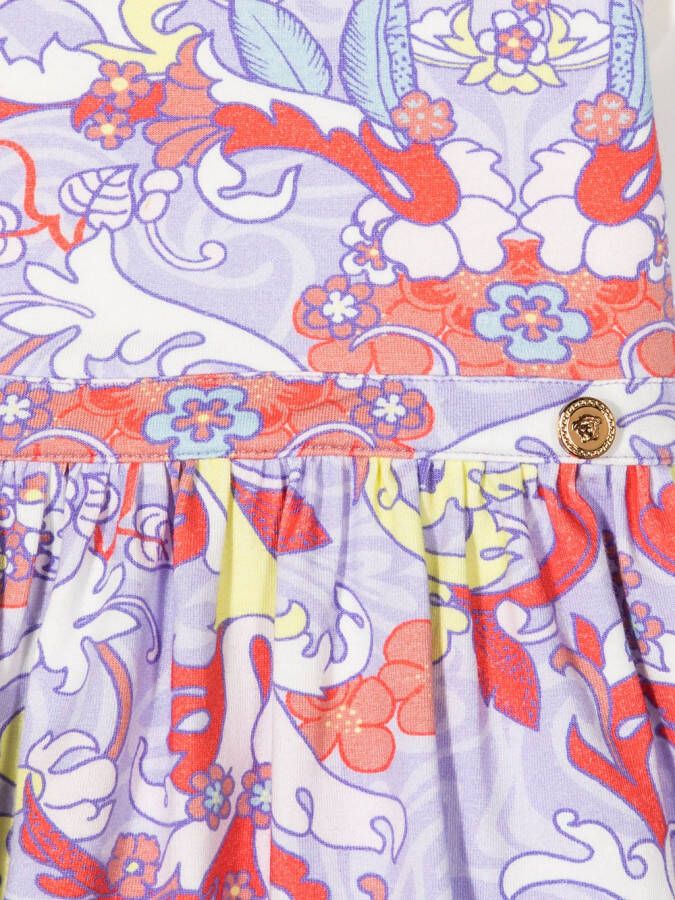 Versace Kids T-shirtjurk met bloemenprint Paars