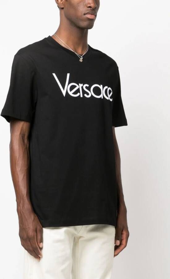 Versace T-shirt met geborduurd logo Zwart