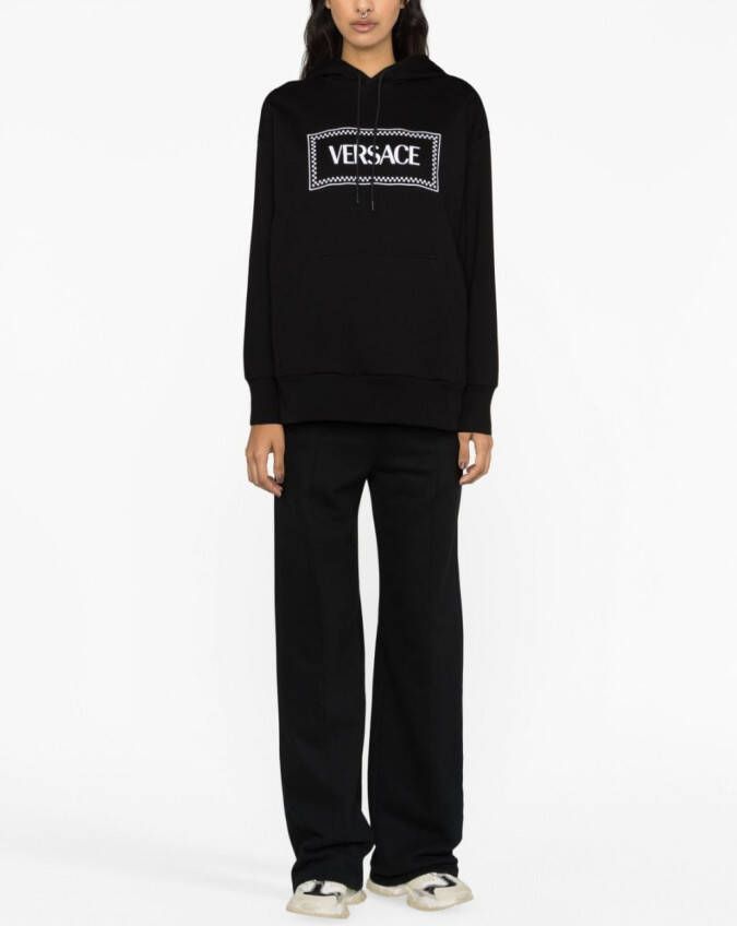 Versace Hoodie met geborduurd logo Zwart