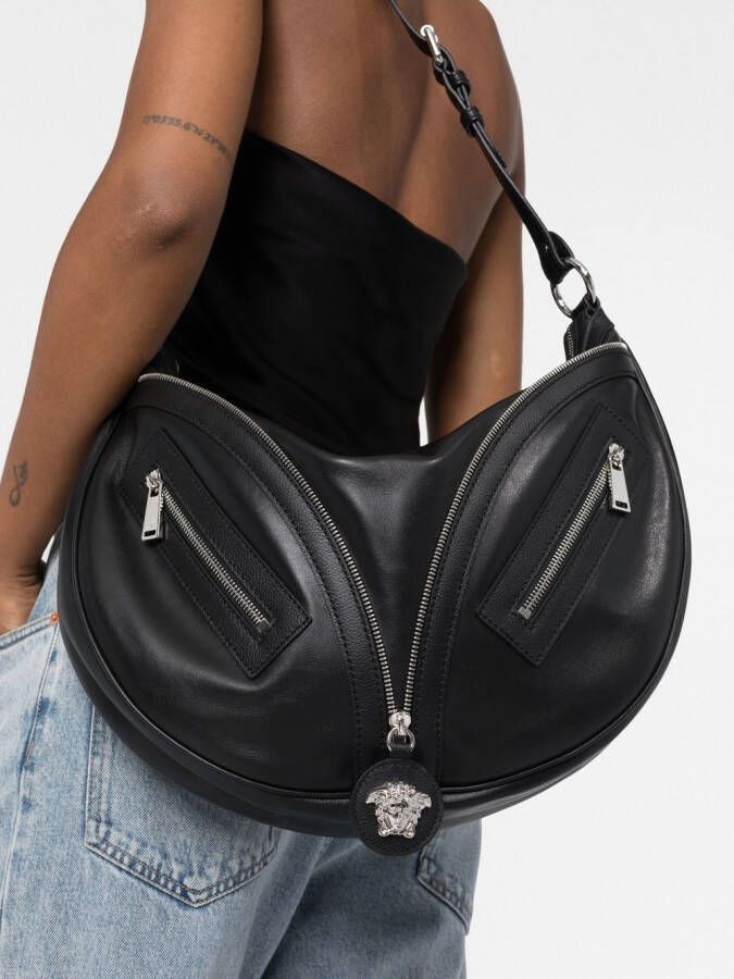 Versace Schoudertas met logo's Zwart