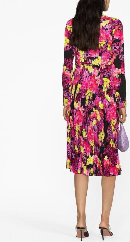 Versace Midi-jurk met bloemenprint Zwart