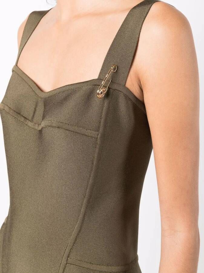 Versace Midi-jurk met veiligheidsspeld Groen