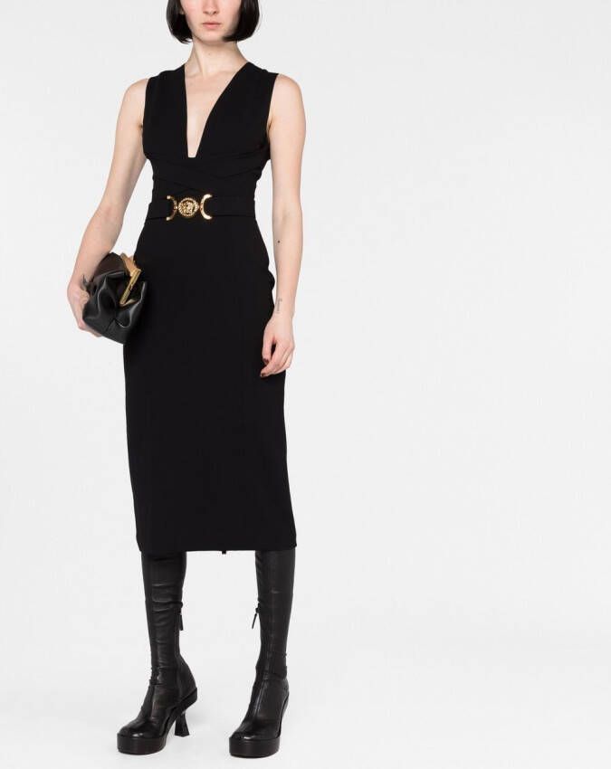 Versace Midi-jurk met Medusa logo Zwart