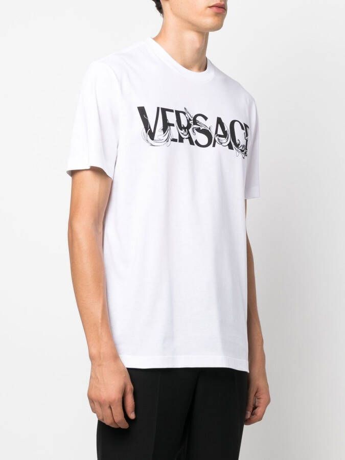 Versace T-shirt met barok en logoprint Wit