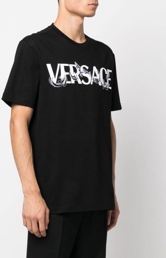Versace T-shirt met barok en logoprint Zwart